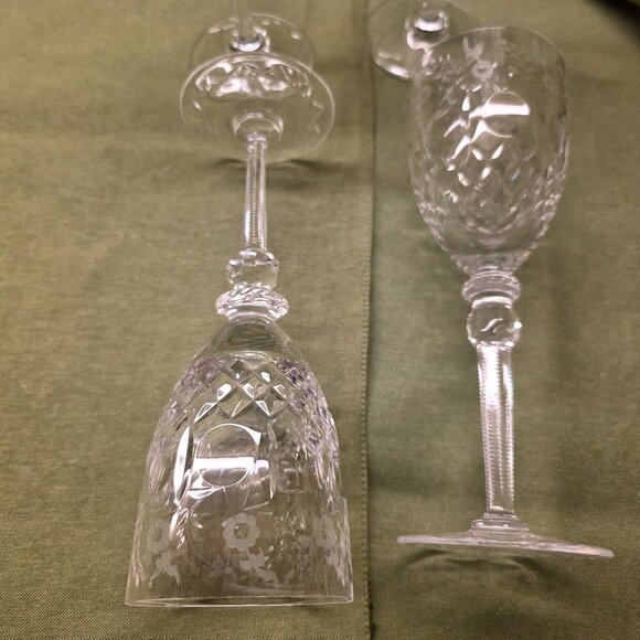 Set of 4 Vtg Rogaska Crystal Gallia 7 3/4" Wine Water Glasses Floral Orig Owner - Picture 4 of 7